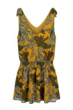 Anna Rae Women's Tropical Leaf Print Sleeveless V-Neck shirt
